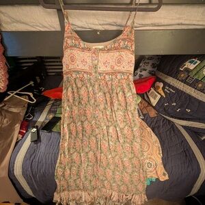 (M) Kori Boho Floral Midi Dress in Green and Pink